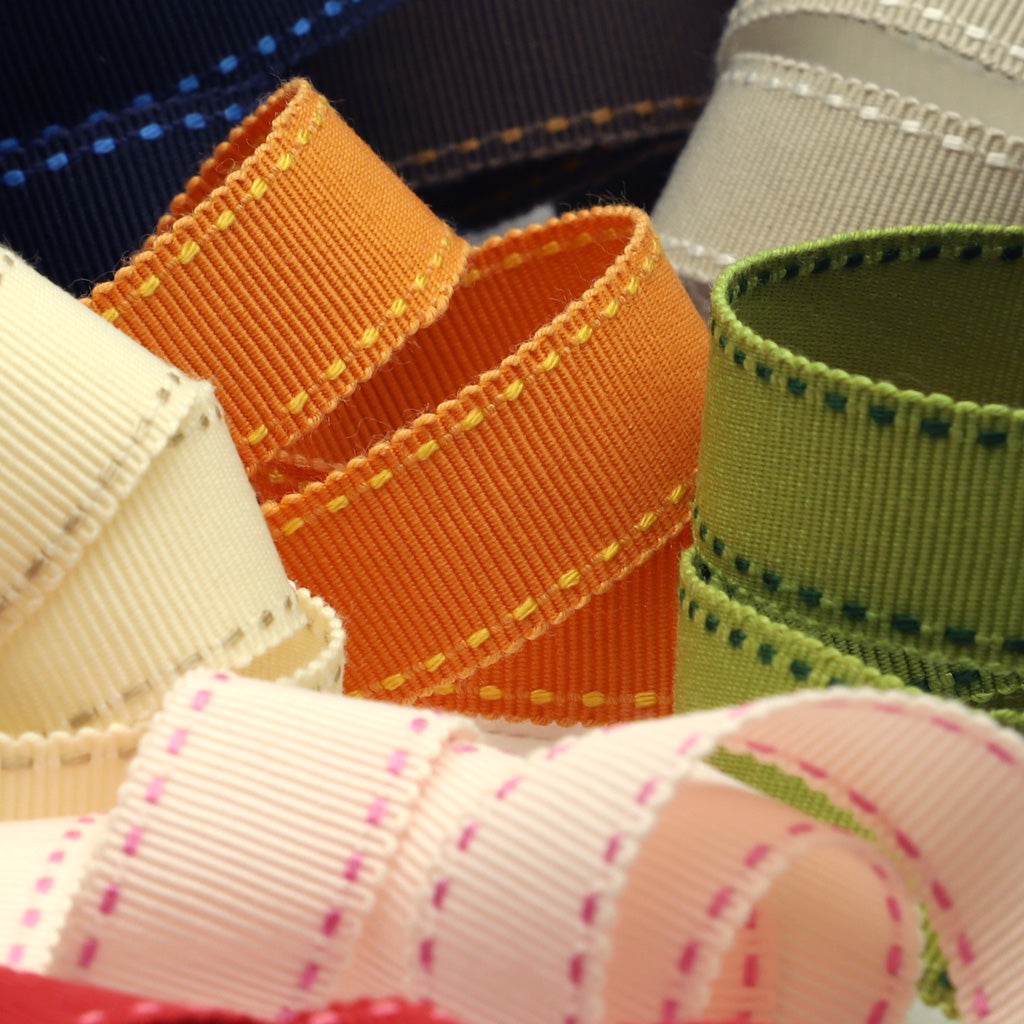 ステッチペタシャムリボン #48 シルバー&amp;ホワイト