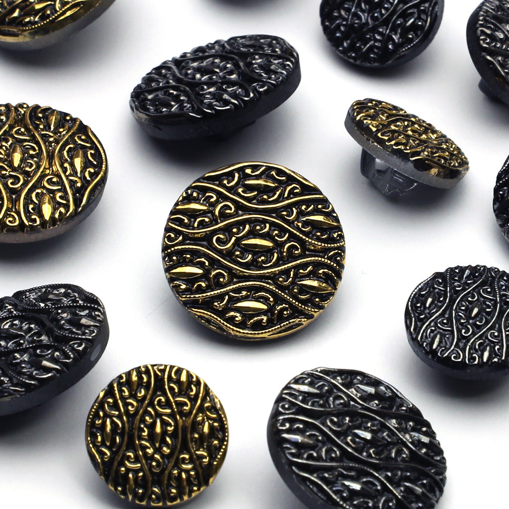 ガラスボタン ブラック&amp;ゴールド