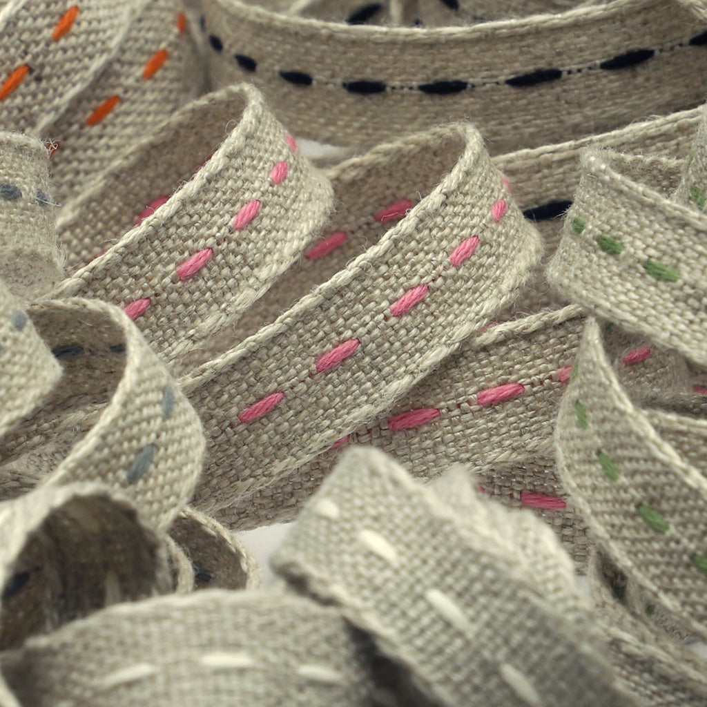 シングルステッチリネンリボン #4 キナリ&amp;インディゴ