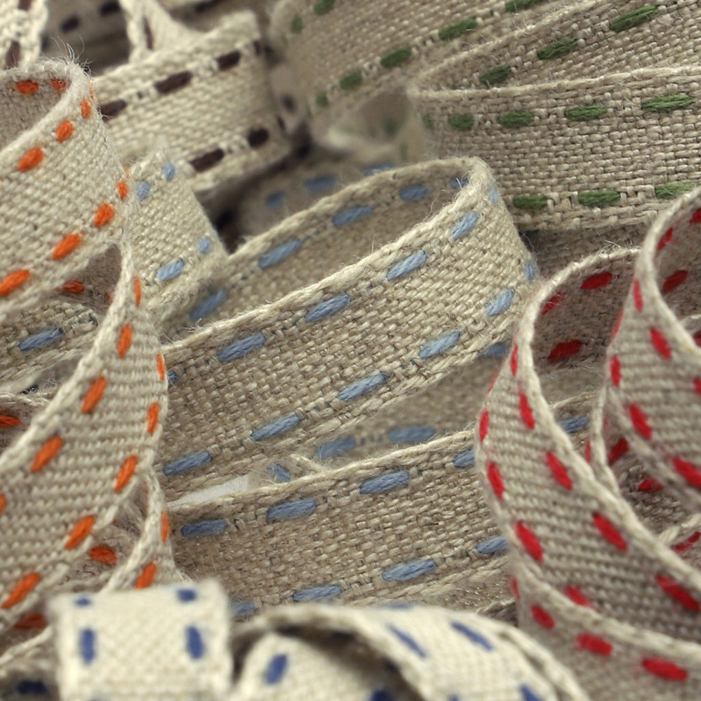 ダブルステッチリネンリボン #8 キナリ&amp;グリーン