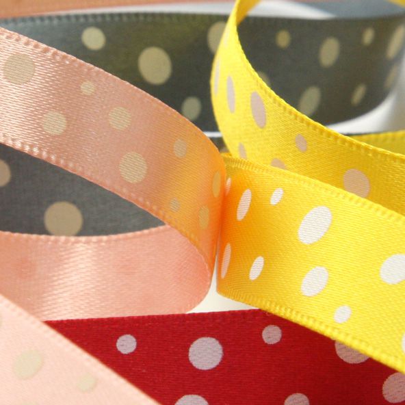 [廃番] ドットプリントリボン（両面サテン） #1 ホワイト&amp;ブラック